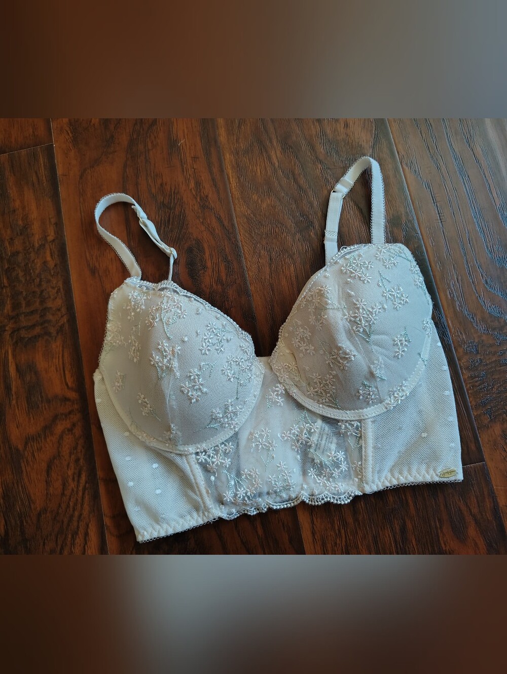 Jessica Simpson Longline Bra floral Lacey sheer White corset top size 34B